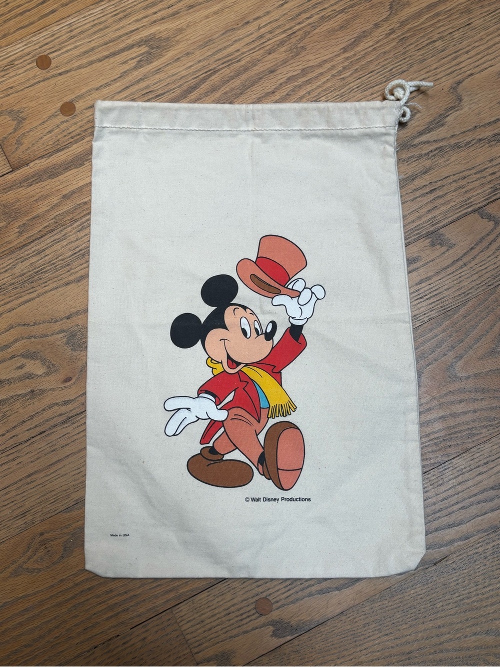 Vintage Disney Mickey Mouse Canvas Drawstring Bag - Cream